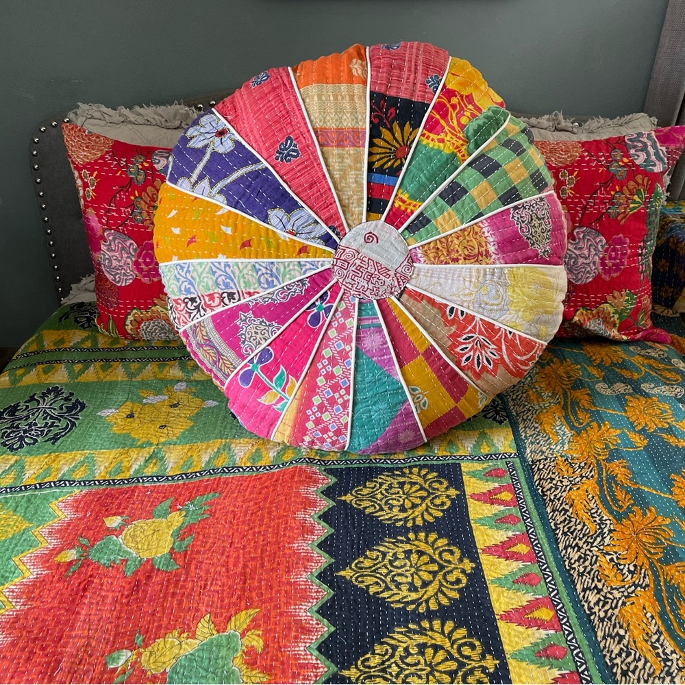 Patchwork Kantha Floor Pillow Cover. Made from Recycled Cotton Saris.